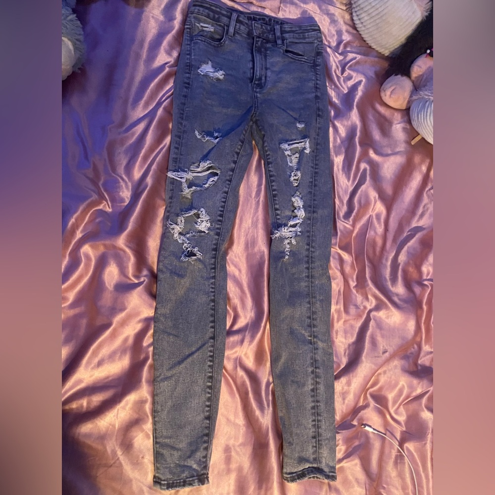 American Eagle grey ripped skinny jeans